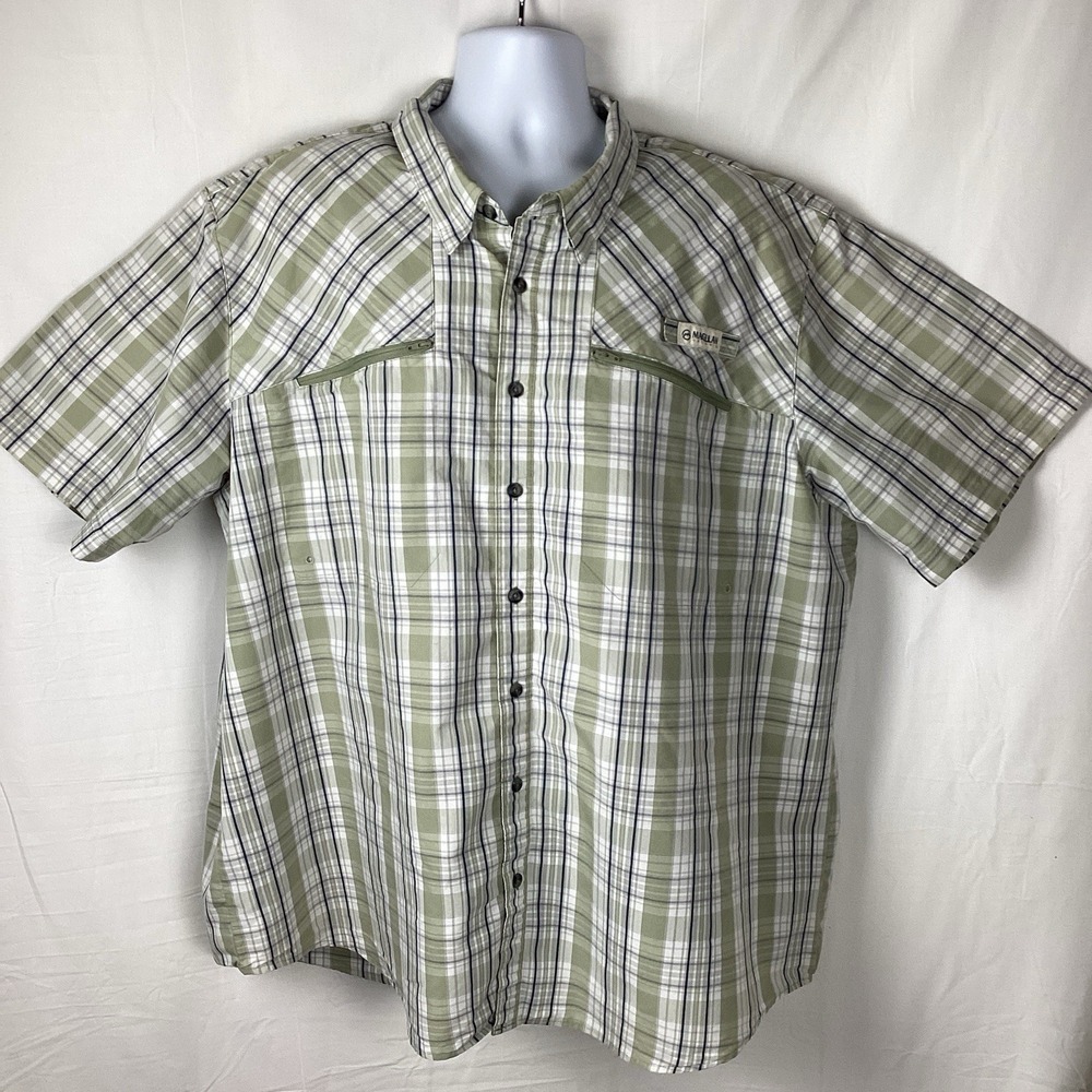 Magellan Fish Gear Short Sleeved Shirt 3 XL Fisherman Hunter Green Plaid Vented